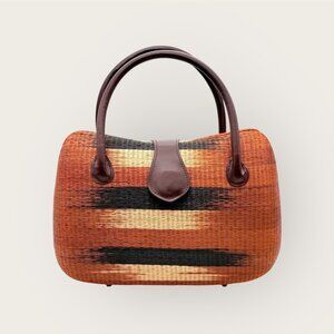 Orange Brown Rectangular Purse Tote Bag Leather Handles Phillipines